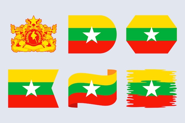 Free vector hand drawn flat design myanmar national emblems