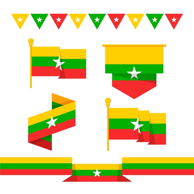 Free Vector hand drawn flat design myanmar national emblems