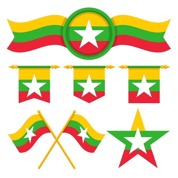 Free vector hand drawn flat design myanmar national emblems