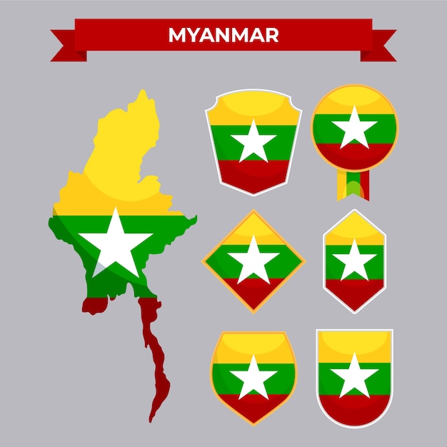 Free vector hand drawn flat design myanmar national emblems