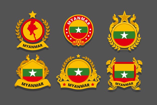 Hand drawn flat design myanmar national emblems