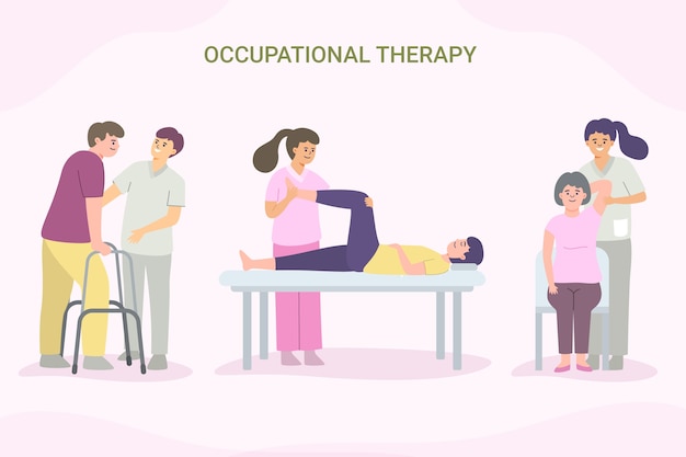 Hand drawn flat design occupational therapy illustration