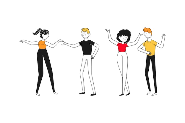 Hand drawn flat design of people dancing