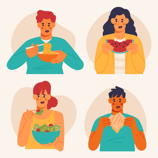 Hand drawn flat design people eating collection