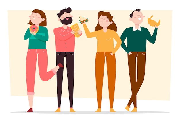 Free Vector hand drawn flat design of people eating collection