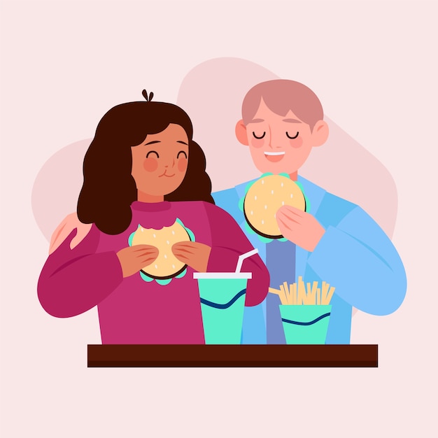 Hand drawn flat design people eating collection