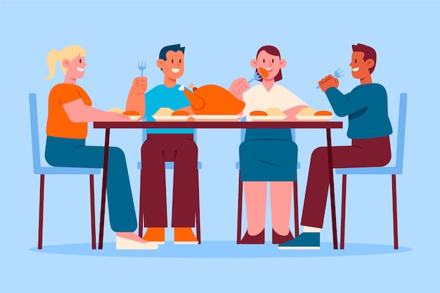 Hand drawn flat design people eating collection