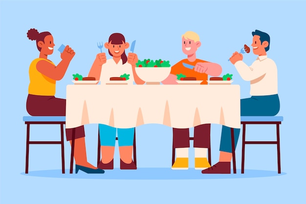 Hand drawn flat design people eating collection