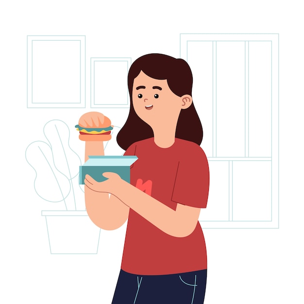 Hand drawn flat design people eating collection