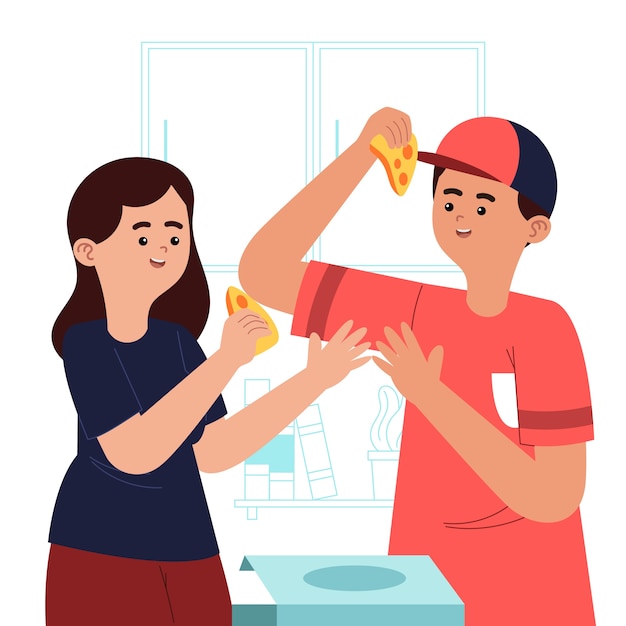 Free Vector hand drawn flat design people eating collection