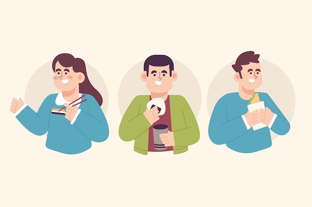 Hand drawn flat design people eating collection