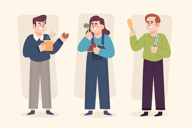 Hand drawn flat design people eating collection