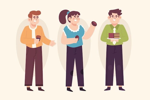 Hand drawn flat design people eating collection