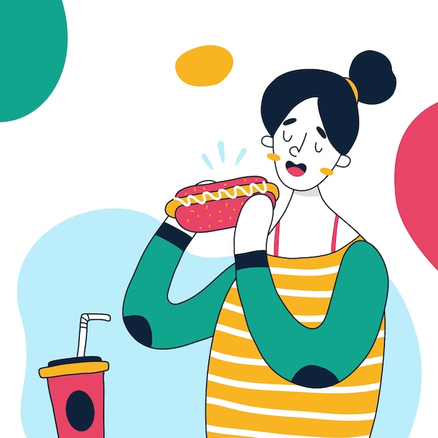 Free Vector hand drawn flat design people eating collection