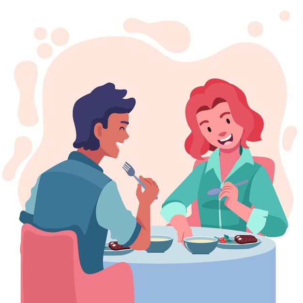 Hand drawn flat design people eating illustration