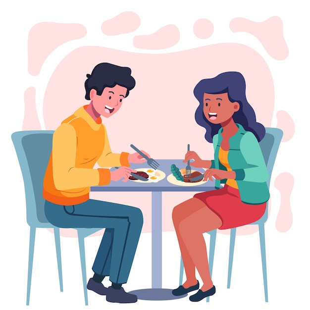 Hand drawn flat design people eating illustration