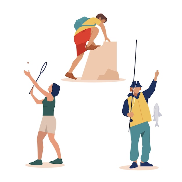 Hand drawn flat design of people hobbies