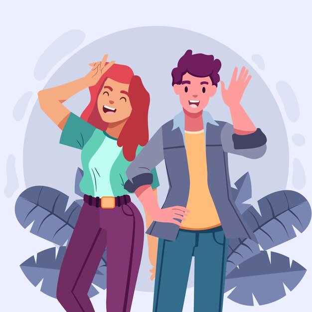 Hand drawn flat design people waving illustration