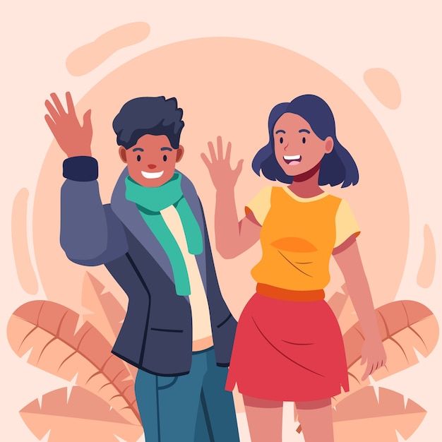 Hand drawn flat design people waving illustration