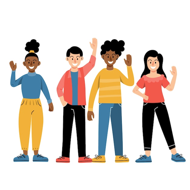 Hand drawn flat design people waving illustration