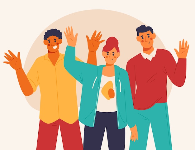 Hand drawn flat design people waving illustration