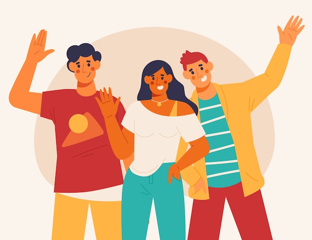 Hand drawn flat design people waving illustration