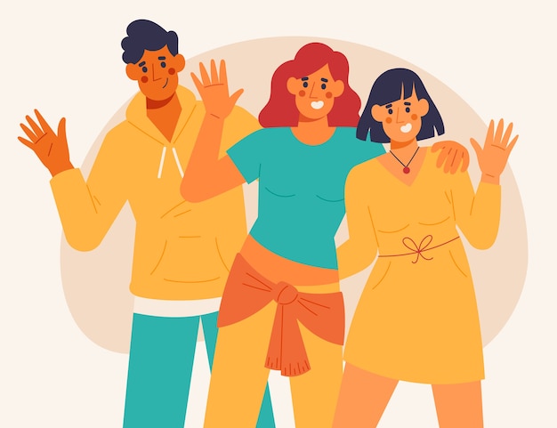 Hand drawn flat design people waving illustration