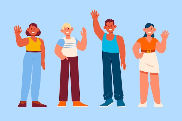 Free vector hand drawn flat design people waving illustration