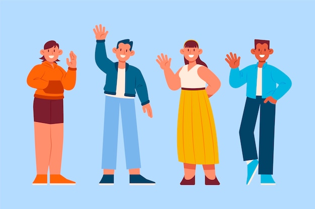 Free Vector hand drawn flat design people waving illustration