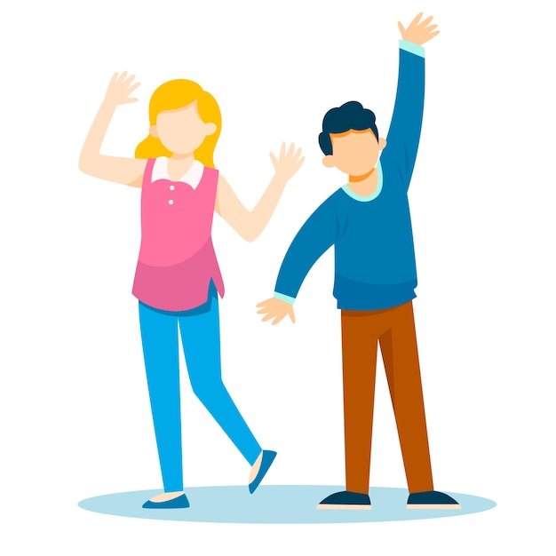 Hand drawn flat design people waving illustration