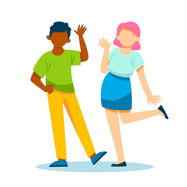 Hand drawn flat design people waving illustration