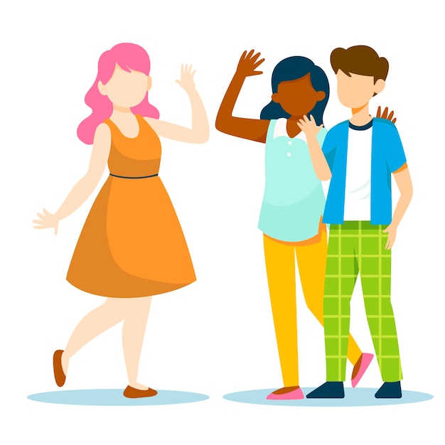 Hand drawn flat design people waving illustration