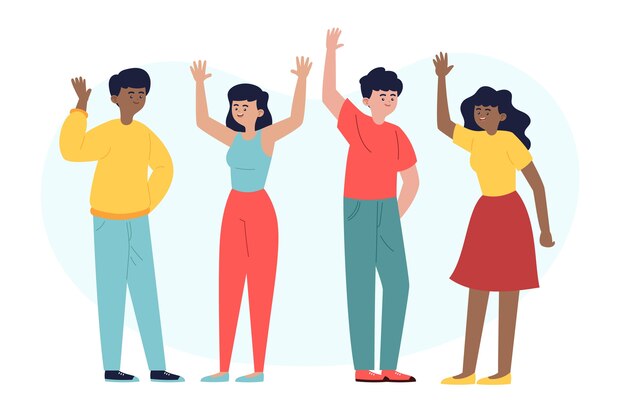 Hand drawn flat design people waving illustration