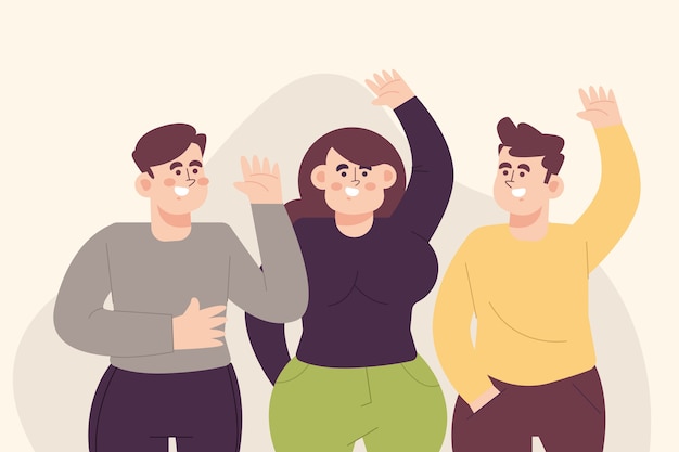 Hand drawn flat design people waving illustration