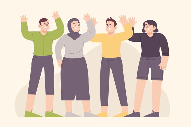 Hand drawn flat design people waving illustration