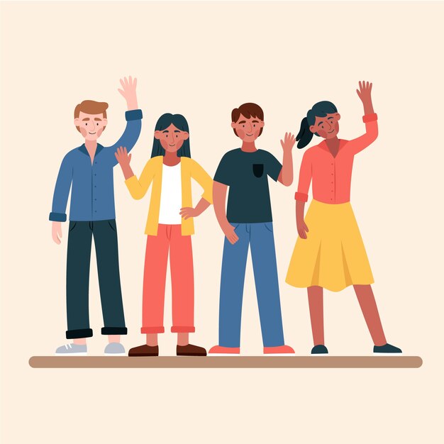 Hand drawn flat design people waving illustration