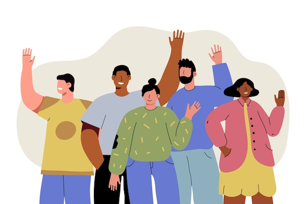 Hand drawn flat design people waving illustration