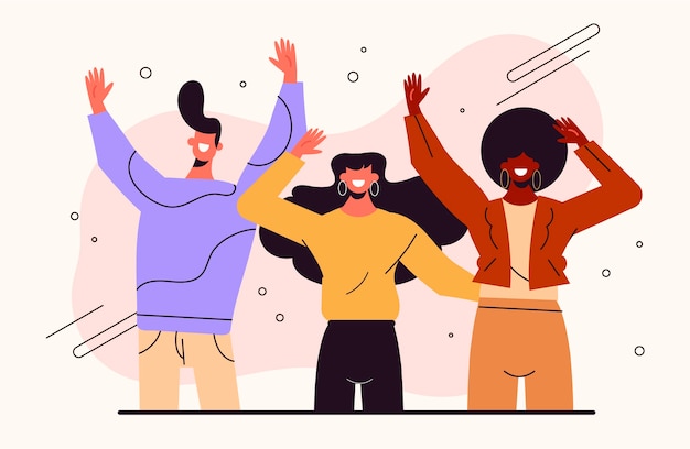 Hand drawn flat design people waving illustration