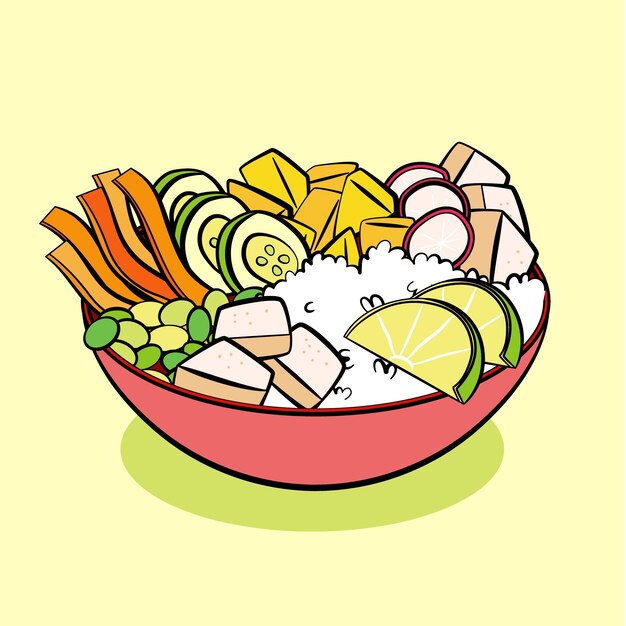 Hand drawn flat design poke bowl food illustration