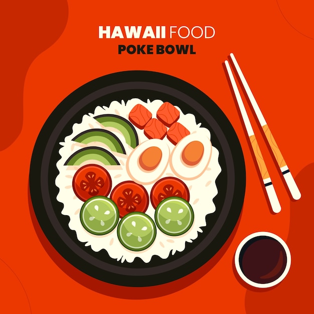 Free Vector hand drawn flat design poke bowl food illustration