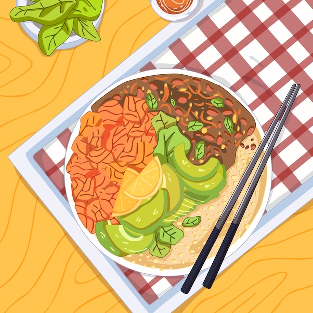 Free Vector hand drawn flat design poke bowl illustration