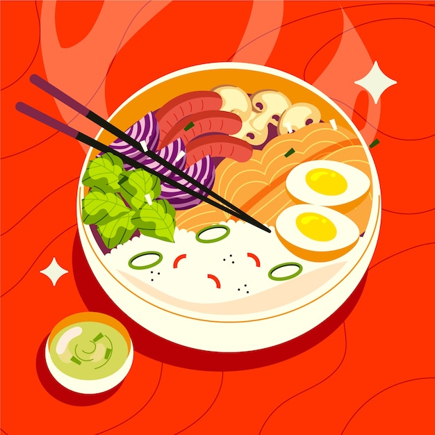 Free Vector hand drawn flat design poke bowl illustration