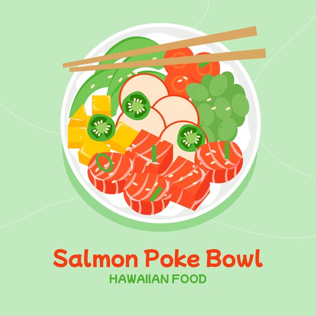 Hand drawn flat design poke bowl illustration