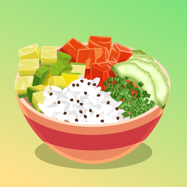 Hand drawn flat design poke food illustration