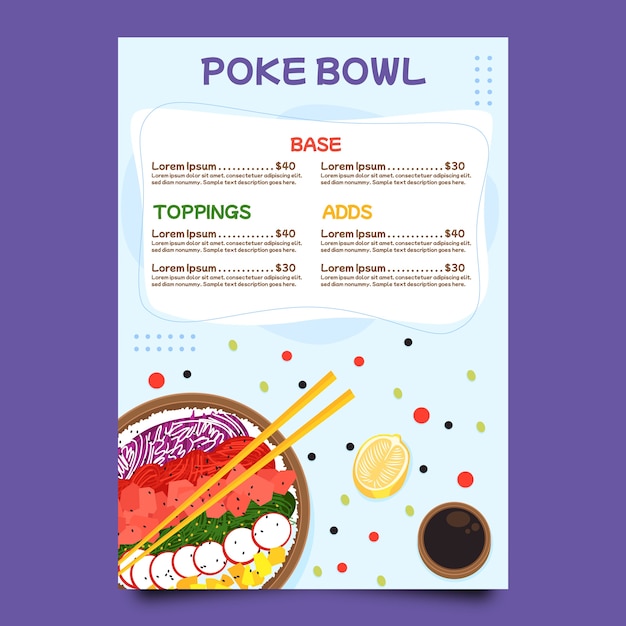 Free Vector hand drawn flat design poke menu template