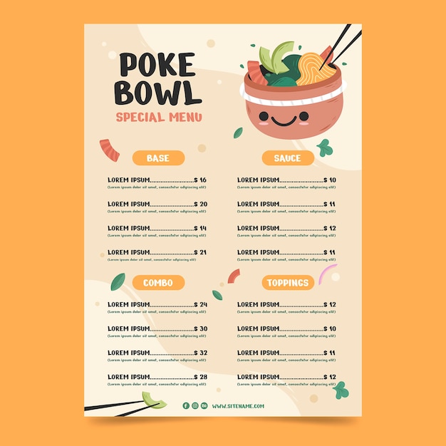 Free Vector hand drawn flat design poke menu template