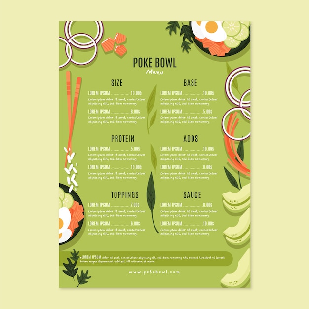 Hand drawn flat design poke menu template