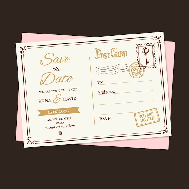 Hand drawn flat design postcard wedding invitations