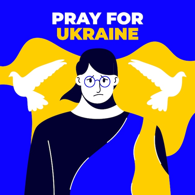 Hand drawn flat design pray for ukraine illustration