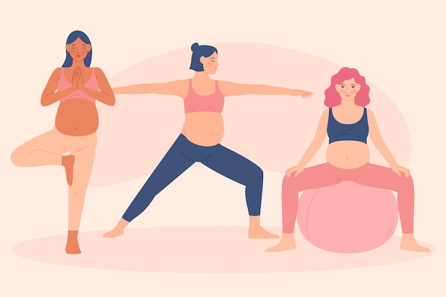 Hand drawn flat design pregnancy yoga collection